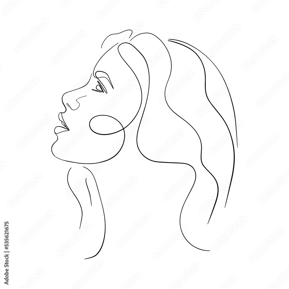 One line face. Linear sketch woman face. Female portrait vector hand drawn illustration outline. One line face. Linear sketch woman face. Female portrait vector hand drawn illustration outline.