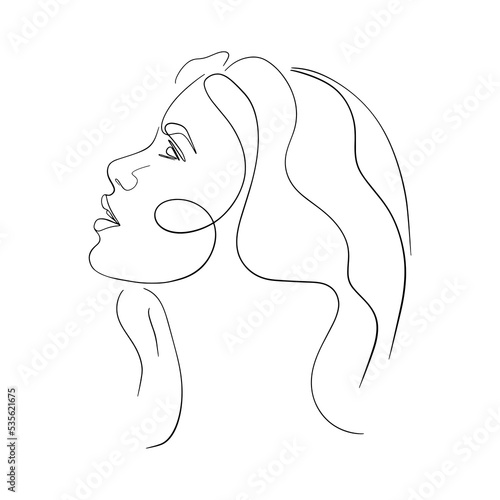 One line face. Linear sketch woman face. Female portrait vector hand drawn illustration outline.