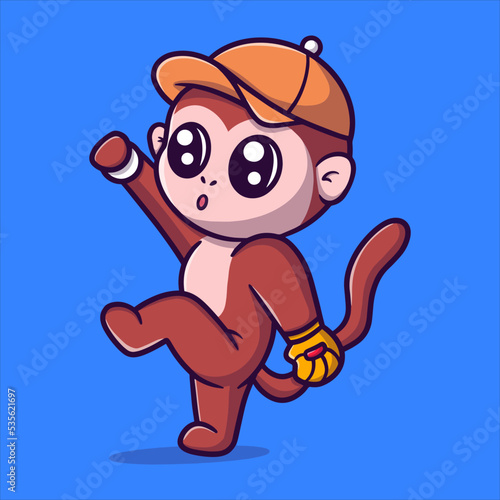 Cute apes playing baseball cartoon vector icon illustration sport activities