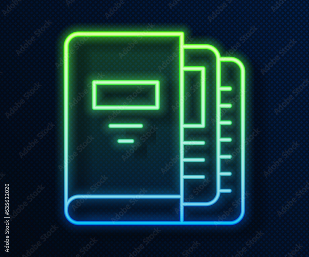 Glowing neon line Office folders with papers and documents icon isolated on blue background. Office binders. Archives folder sign. Vector Glowing neon line Office folders with papers and documents icon isolated on blue background. Office binders. Archives folder sign. Vector
