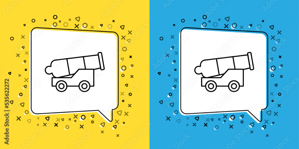 Set line Cannon icon isolated on yellow and blue background. Medieval weapons. Vector Set line Cannon icon isolated on yellow and blue background. Medieval weapons. Vector