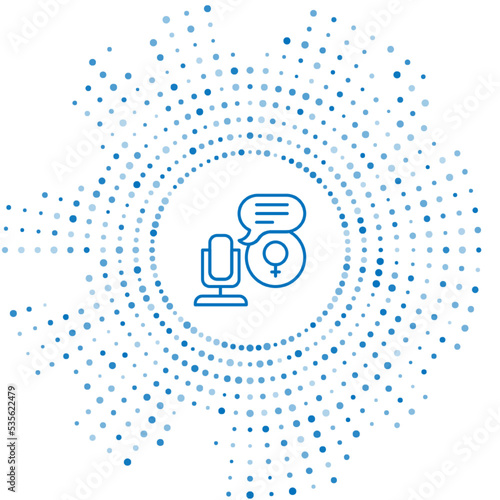 Blue line Microphone icon isolated on white background. On air radio mic microphone. Speaker sign. Abstract circle random dots. Vector