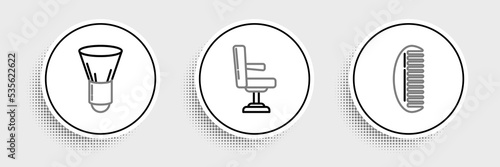 Set line Hairbrush, Shaving and Barbershop chair icon. Vector