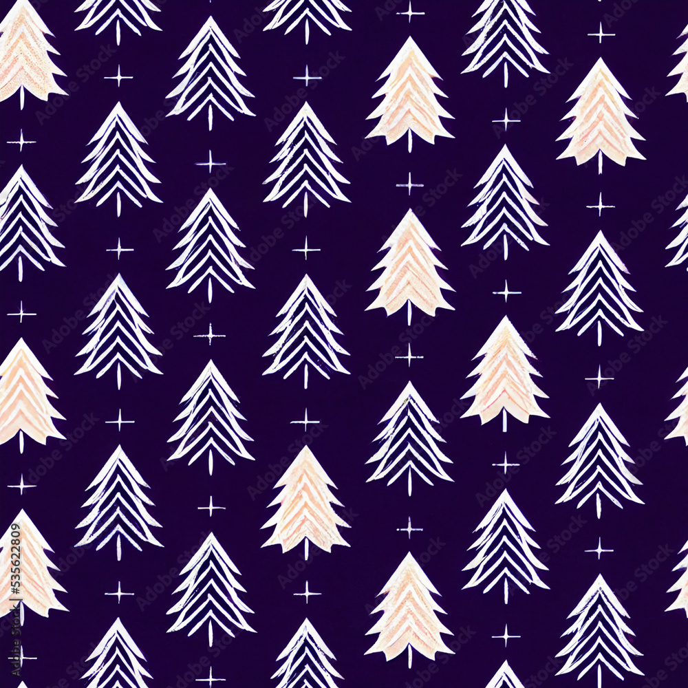 Retro Christmas trees seamless pattern - xmas wrapping paper design