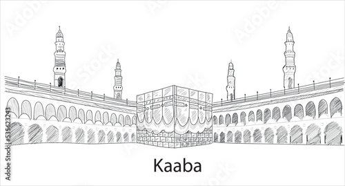 saudi arabia mecca kaaba hand drawing vector illustration