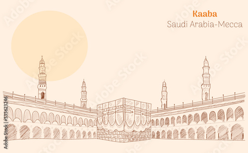 saudi arabia mecca kaaba hand drawing vector illustration