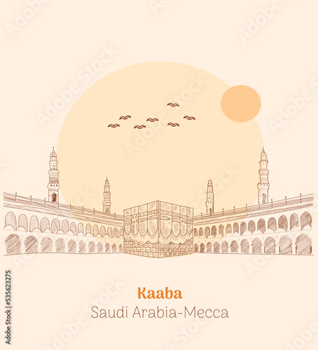 saudi arabia mecca kaaba hand drawing vector illustration