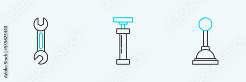 Set line Gear shifter, Wrench and icon. Vector