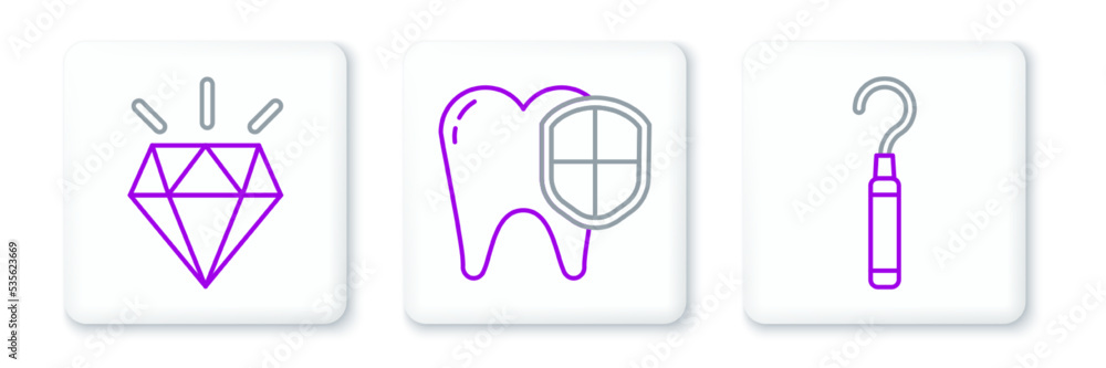 Set line Dental explorer scaler for teeth, Diamond and protection icon. Vector Set line Dental explorer scaler for teeth, Diamond and protection icon. Vector