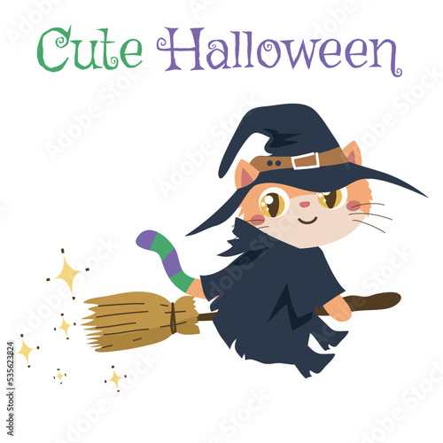 Simple design flashcard for kids. Kittens and Puppies wearing halloween customes. Halloween edition flashcard