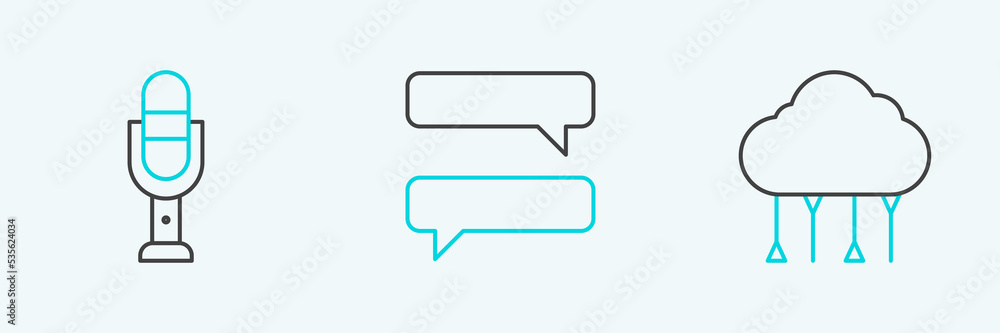 Set line Network cloud connection, Microphone and Speech bubble chat icon. Vector Set line Network cloud connection, Microphone and Speech bubble chat icon. Vector