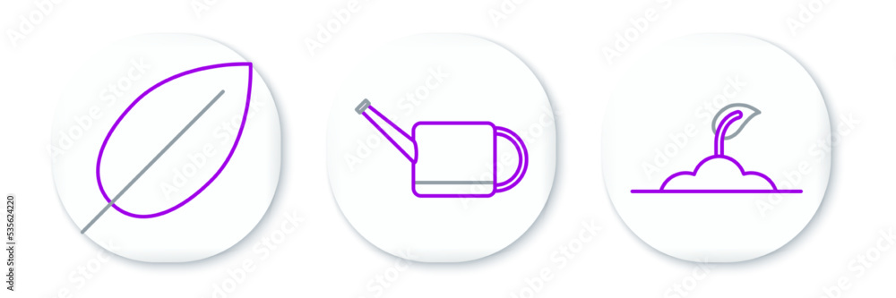 Set line Sprout, Leaf and Watering can icon. Vector Set line Sprout, Leaf and Watering can icon. Vector