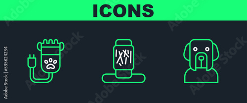 Set line Dog, Hair clipper pet and Cat scratching post icon. Vector