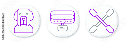 Set line Cotton swab for ears, Dog and Collar with name tag icon. Vector
