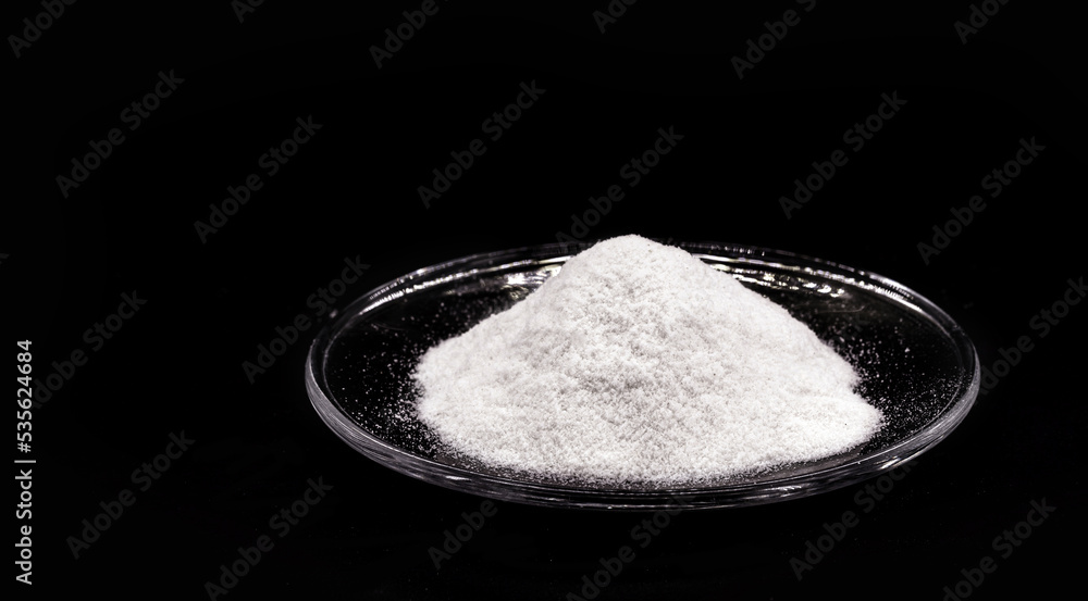 Hydrolyzed Collagen Powder, in the laboratory, pharmaceutical product for use in the food industry, isolated background and copyspace