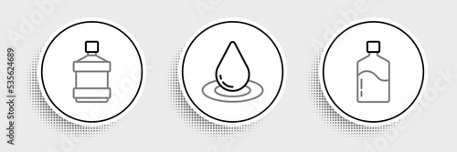 Set line Big bottle with clean water, and Water drop icon. Vector