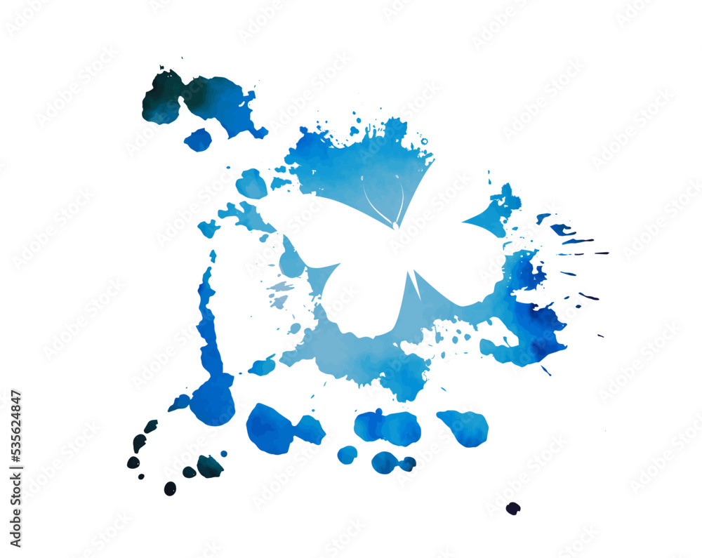 Fototapeta premium Blue blob and butterfly. Vector illustration. Abstract grunge decoration. Vector illustration.