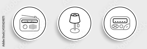 Set line Pager, Radio with antenna and Floor lamp icon. Vector photo