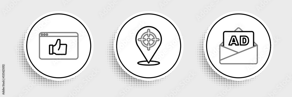 Set line Advertising, Customer product rating and Target icon. Vector Set line Advertising, Customer product rating and Target icon. Vector
