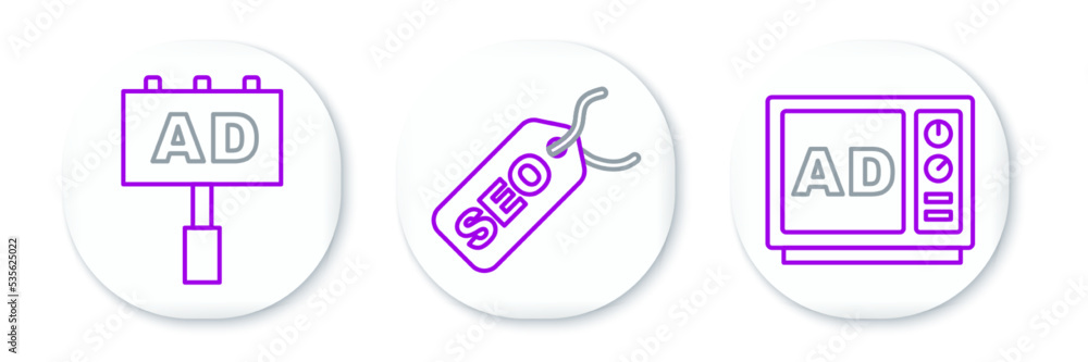 Set line Advertising, and SEO optimization icon. Vector Set line Advertising, and SEO optimization icon. Vector