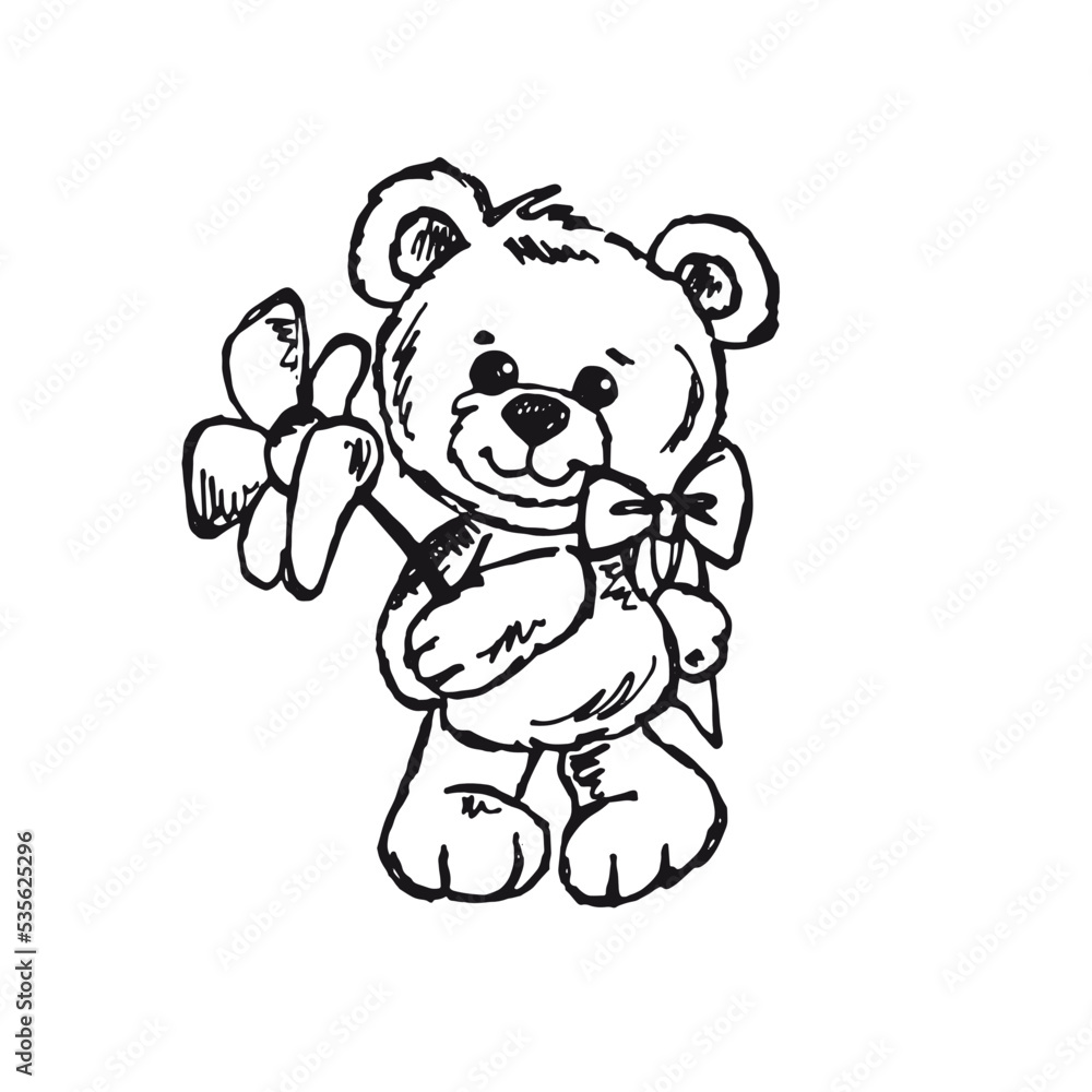 Teddy bear with flower - kind animal vector drawing Teddy bear with flower - kind animal vector drawing