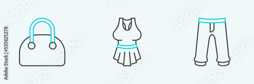 Set line Pants, Handbag and Undershirt icon. Vector
