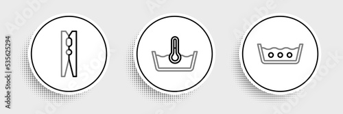 Set line Temperature wash, Clothes pin and icon. Vector