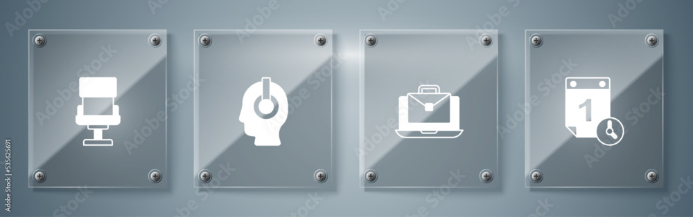 Set Time management, Online working, Freelancer and Office chair. Square glass panels. Vector Set Time management, Online working, Freelancer and Office chair. Square glass panels. Vector