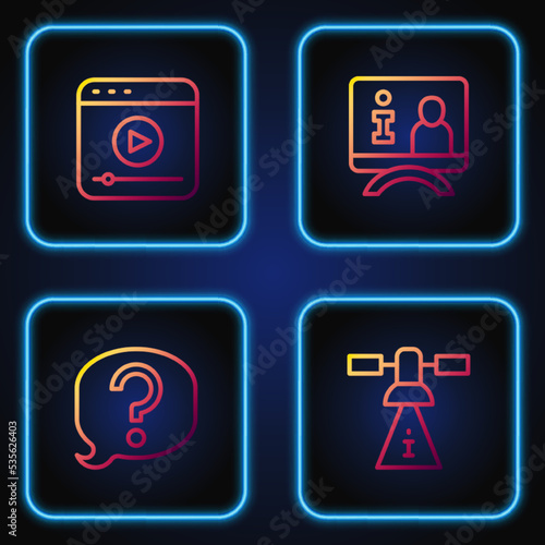 Set line Satellite, Speech bubble chat, Live stream and Television report. Gradient color icons. Vector