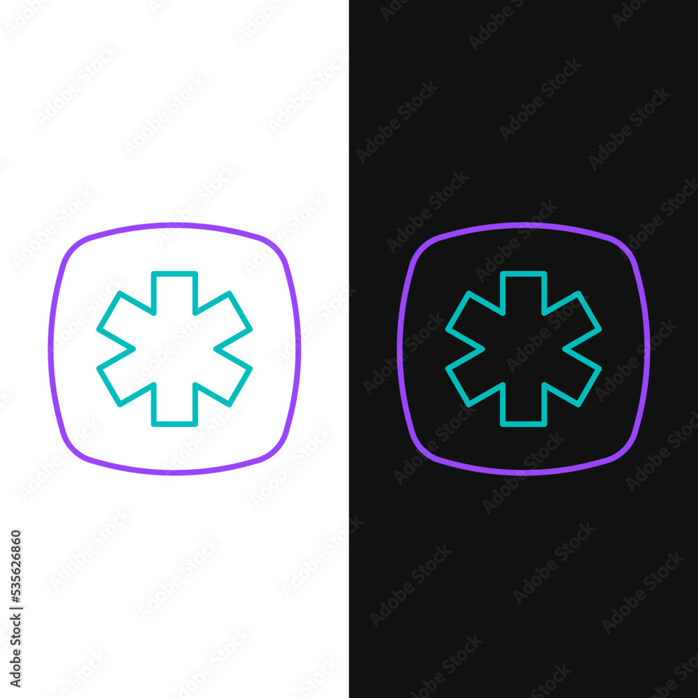 Line Medical symbol of the Emergency - Star of Life icon isolated on white and black background. Colorful outline concept. Vector Line Medical symbol of the Emergency - Star of Life icon isolated on white and black background. Colorful outline concept. Vector