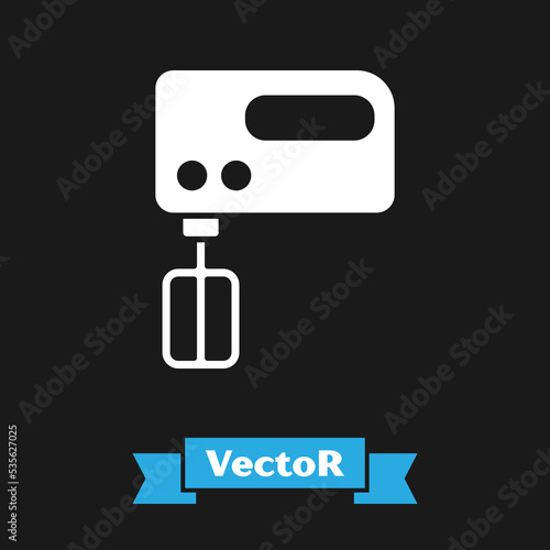 White Electric mixer icon isolated on black background. Kitchen blender. Vector