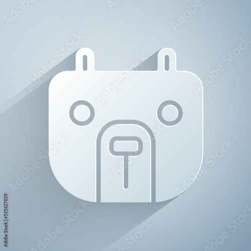 Paper cut Bear market icon isolated on grey background. Financial and stock investment market concept. Paper art style. Vector