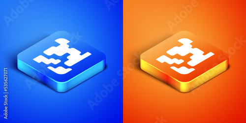 Isometric Gaseous icon isolated on blue and orange background. Changing the state of matter in gas. Square button. Vector