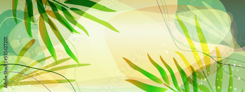 Botanical abstract background with tropical plants  various smooth lines and shapes. Beautiful modern templates for placing text  promotions. Vector green summer illustration.