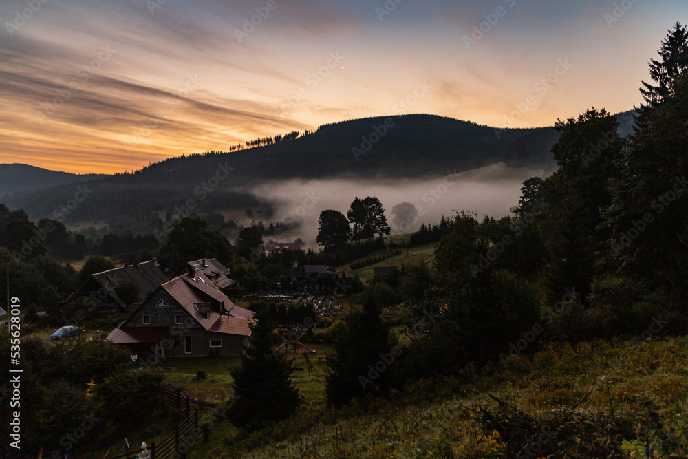 Naklejka premium Beautiful morning landscape of Golden Mountains at morning