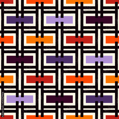 Paint brush geometrical ornament. Hand drawn seamless pattern. Abstract backdrop. Trendy wallpaper. Geometric background. Ethnic motif. Mosaic ornate. Digital paper. Textile print.