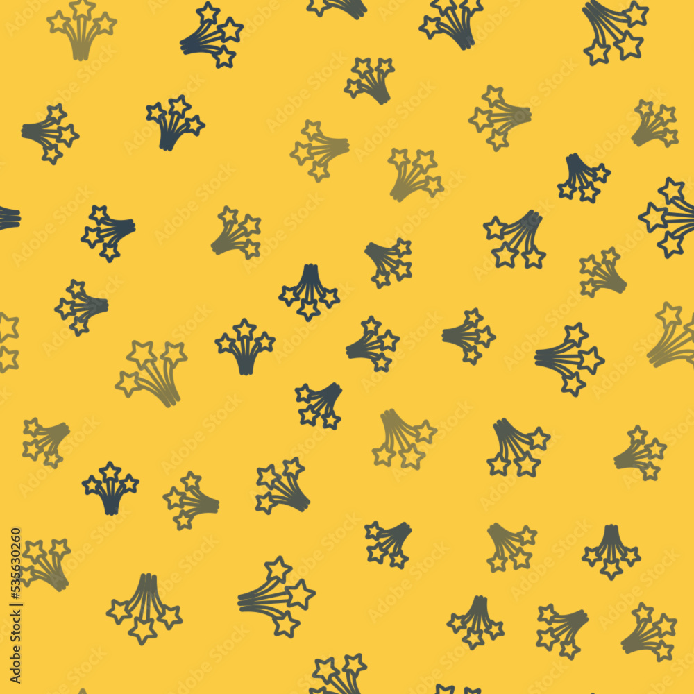 Blue line Firework icon isolated seamless pattern on yellow background. Concept of fun party. Explosive pyrotechnic symbol. Vector Blue line Firework icon isolated seamless pattern on yellow background. Concept of fun party. Explosive pyrotechnic symbol. Vector