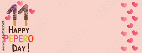 Happy pepero day background vector illustration with copy space for text. Chocolate dipped pepero sticks in the form of 11 th number and cute pink hearts. Vector illustration