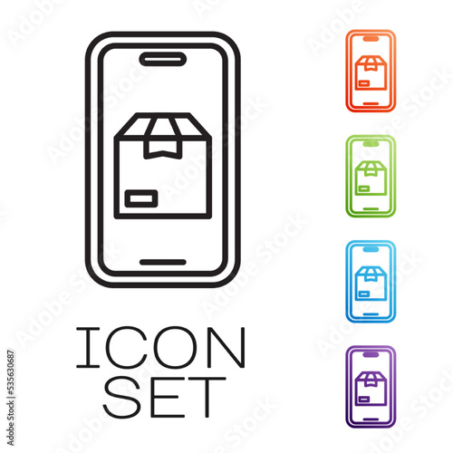 Free Download Black line Mobile smart phone with app delivery tracking icon isolated on white background. Parcel tracking. Set icons colorful. Vector - GFXLoad