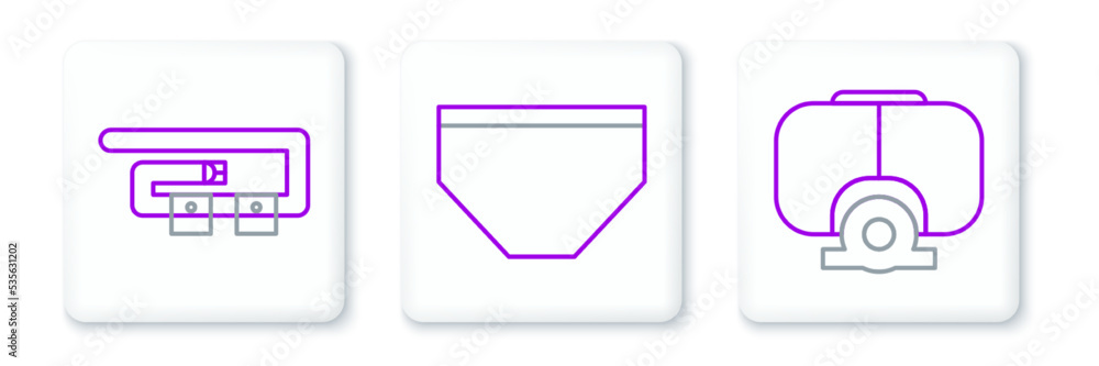 Set line Diving mask, belt and Swimming trunks icon. Vector Set line Diving mask, belt and Swimming trunks icon. Vector
