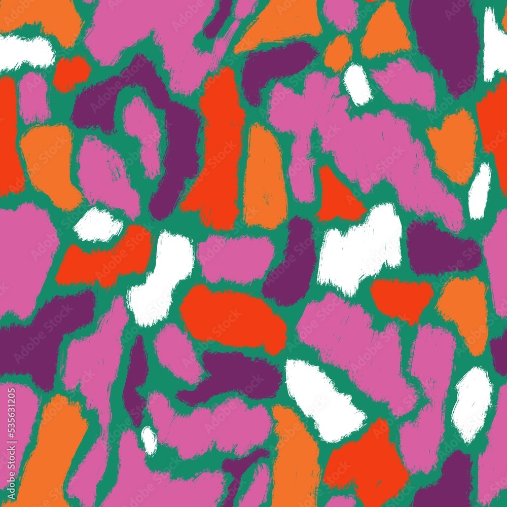 80s style abstract seamless pattern with different colorful spots. Texture with retro mix of stains