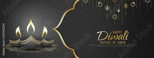 Happy Diwali - festival of lights colorful poster template design with decorative diya lamp. vector illustration.	