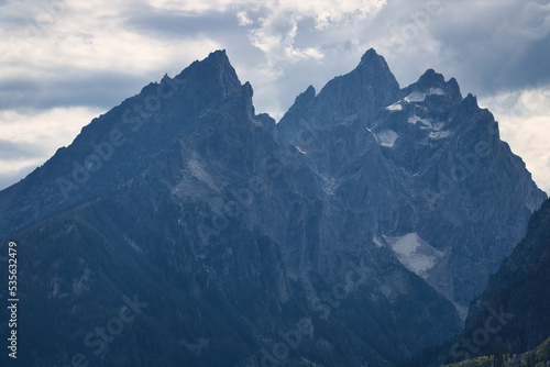 Close-up of the Cathedral Group portion of the Teton Range. Taken from Cathedral Group turnout in Grand Teton National Park. © Brendan