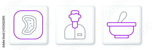 Set line Mortar and pestle, Bacteria and Laboratory assistant icon. Vector
