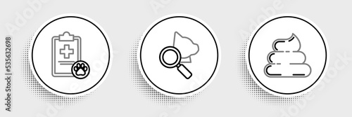 Set line Shit, Clipboard with medical clinical record pet and Veterinary symbol icon. Vector