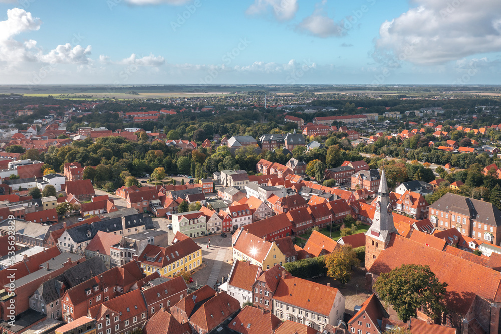 Aerial summer cityscape of Tønder (Southern Denmark) old town