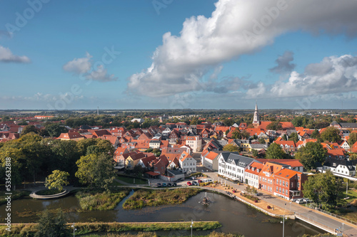 Obraz na płótnie Aerial summer cityscape of Tønder, town in Southern Denmark (Syddanmark) w salonie