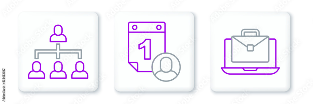 Set line Online working, Hierarchy organogram chart and Time management icon. Vector Set line Online working, Hierarchy organogram chart and Time management icon. Vector