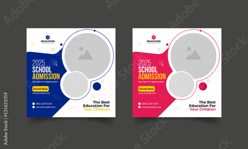 school admission social media post template. back to school promotion marketing banner layout. 