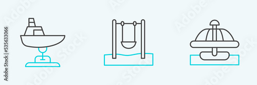 Set line Attraction carousel, Swing boat and icon. Vector